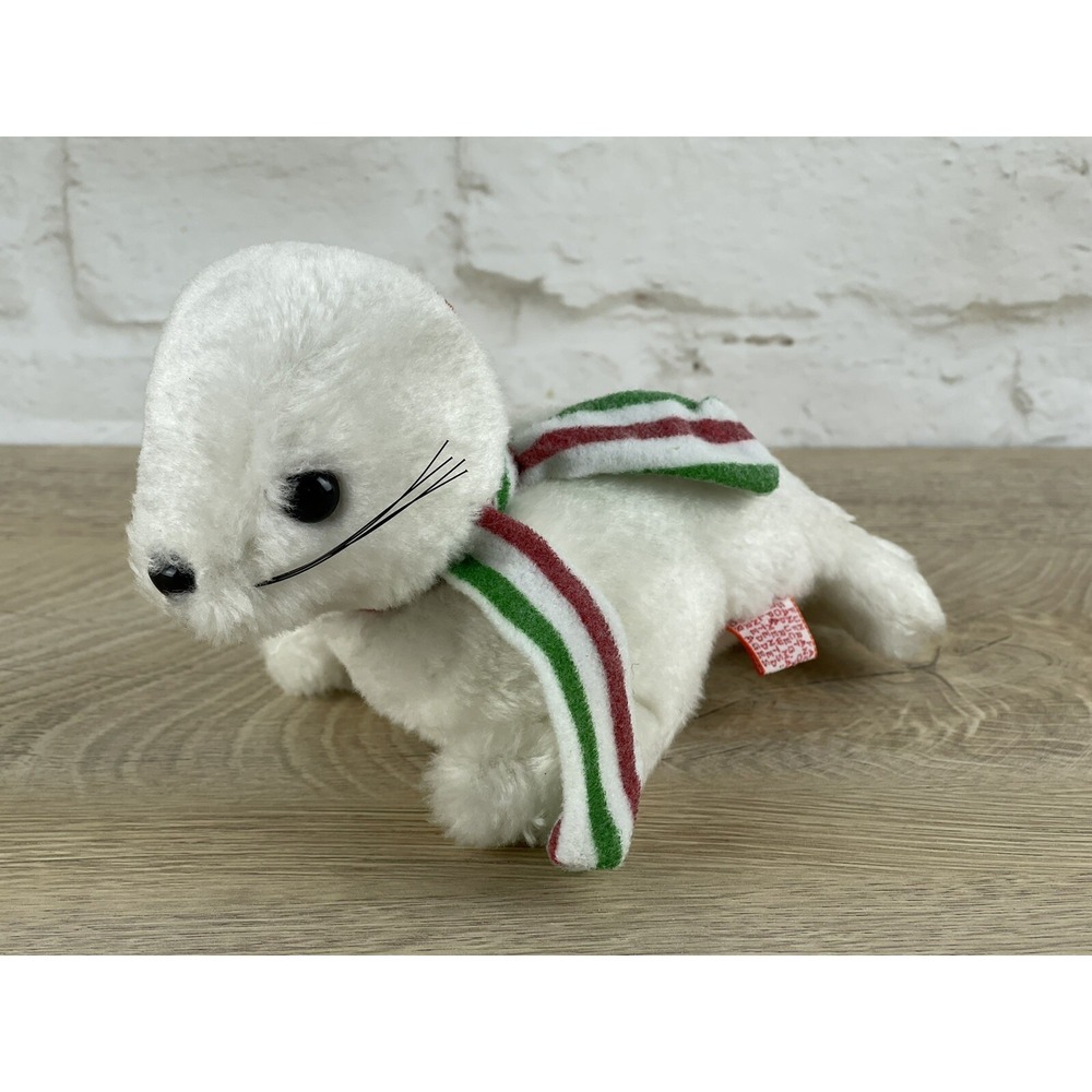 Vintage 1982 Fun Farm 7" White Seal Plush Stuffed Animal